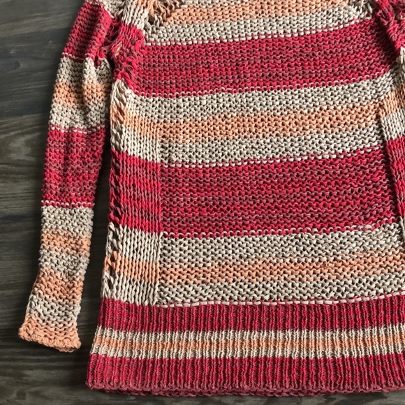 Free People Desert Moon Sweater Open Knit Red Stripe Cotton XS Fishermancore - Picture 9 of 15